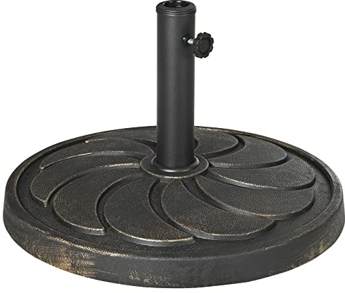Outsunny Parasollstativ 18 kg rund parasollfot för Ø 38/48 mm paraplystång, runt trädgårdsskärmstativ för balkong, konstharts, brons