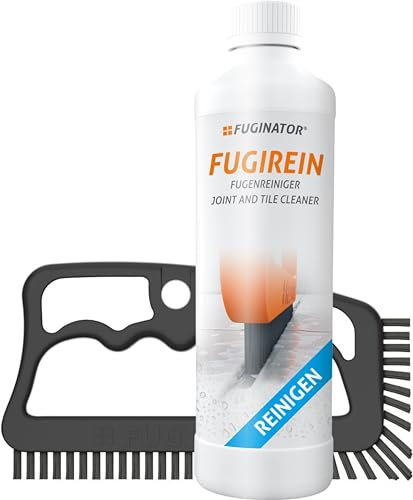 FUGINATOR® Spazzola per fughe grigio/grigio incl. detergente per fughe 250 ml - set per la pulizia delle fughe - spazzola per la pulizia delle fughe in bagno, cucina e casa
