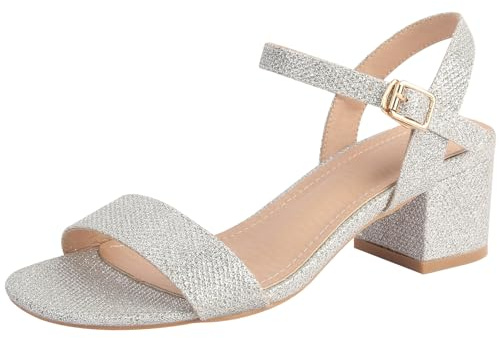 WUIWUIYU Sandales Femme Été Talon Haut Chaussure Escarpins Bout Ouvert Bride Cheville Sandales à Talons 5CM -Argent 37
