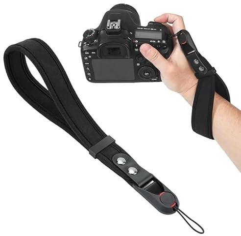 pcsfoe Correa de mano para cámara con cierre rápido, correa de mano ajustable, correa de mano para cámara, correa de neopreno para cámara réflex digital, Negro , 1