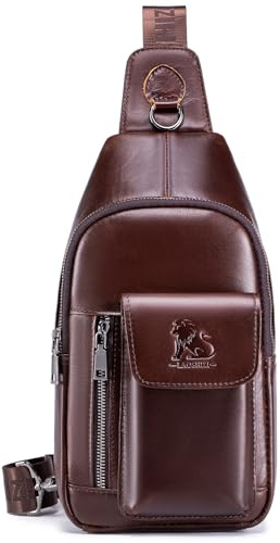 pundarika Bolsos y bolsos de hombro de cuero genuino, bolsos bandolera para hombres, bolso bandolera, bolsos para hombres, bolso lateral para hombres, correa de hombro ajustable-marrón