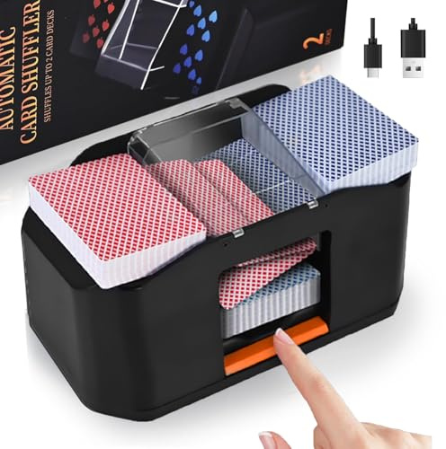 Kevsuvqin Elektrisk Kortblandare, 3 000 mAh Batteri, 2 Kortplatser, UBS Laddkabel, Familjekortspel, Texas Hold'em