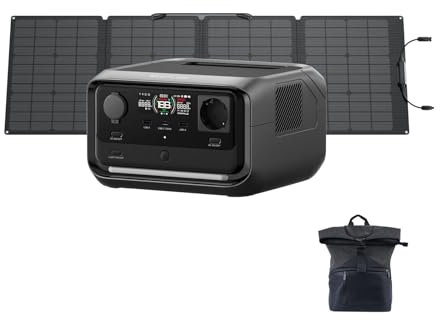 Station électrique portable EF ECOFLOW RIVER 3 Plus avec panneau solaire 110W, batterie LFP 286Wh, sortie à 1200W, autonomie 16h+ pour appareils 100 W, générateur solaire pour extérieur, camping, RV