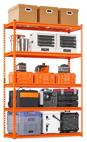 VEVOR Étagère de Rangement, 1134 kg, Étagère de Garage Métallique Robuste Réglable, 5 Niveaux, 457,2x1219,2x1828,8 mm, Meuble Rayonnages de Stockage, pour Cuisine, Atelier, Sous-sol, Buanderie, Orange