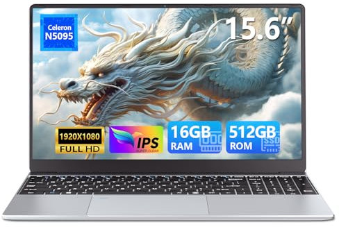 Moacreto Ordenador Portátil 15.6 Pulgadas, 16GB RAM 512GB SSD Celeron N5095, PC Portatil FHD IPS 1920 x 1080 con Teclado retroiluminado, desbloqueo por Huella Dactilar Wi-Fi 5 Computadora Portátil