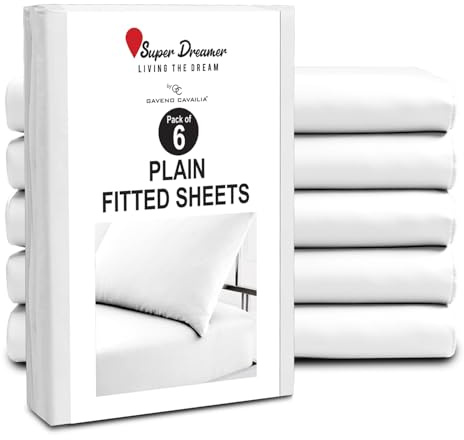 GC GAVENO CAVAILIA Fitted Sheet Single 6 Pack - Plain Dyed Microfiber Bedding Sheets - Fade, Wrinkle & Shrink Resistant Bottom Sheets - 25cm Deep Breathable Bed Sheet with Elasticated Corners - White
