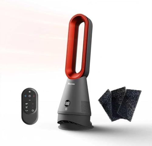 Ventilador sin aspas, calefacción, refrigeración y filtro de 25 pulgadas, ventilador de torre combinado de 80° oscilante con control remoto, temporizador de 9H, 8 velocidades, portátil silencioso para