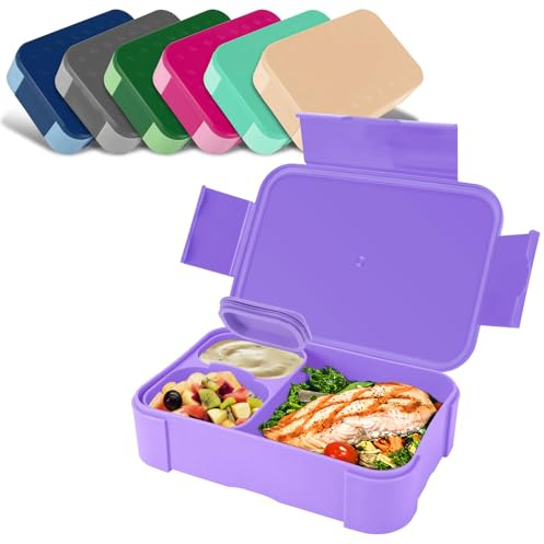 Pavlleen Contenitore per il pranzo per bambini con scomparti, 900 ml, a prova di perdite, ideale per scuola, picnic, forno a microonde, lavabile in lavastoviglie (viola)