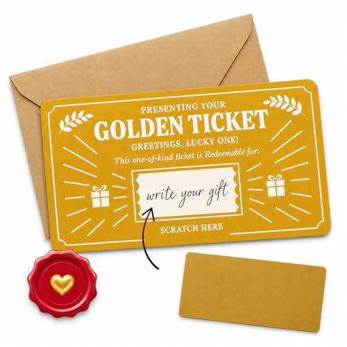 Golden Ticket Scratch Off Card – Create Your Own DIY Scratch Card Reveal Gift for Valentines Day,Birthday Gifts, Gifts For Him, Gifts For Girlfriend, Surprise Scratch To Reveal Card For All Occasions.