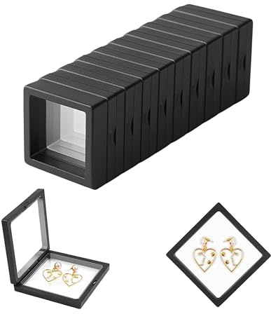 Silk Aura 10 Stück PE Folie Schmuck Aufbewahrungsbo, Kleine Transparente Versiegelte Staubdichte Box für Ringe & Ohrringe (Schwarz, 7x7cm)