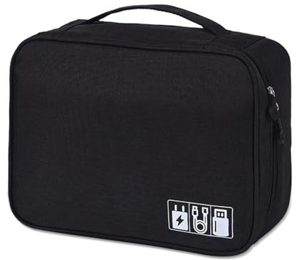 Megcdtr Electronic Organizer, Travel Cable Organiser Bag, Universal Carry Travel Gadget Bag, Waterproof Electronics Accessories Storage Case for iPad Cables Chargers Hard Drive Power Bank (Black)