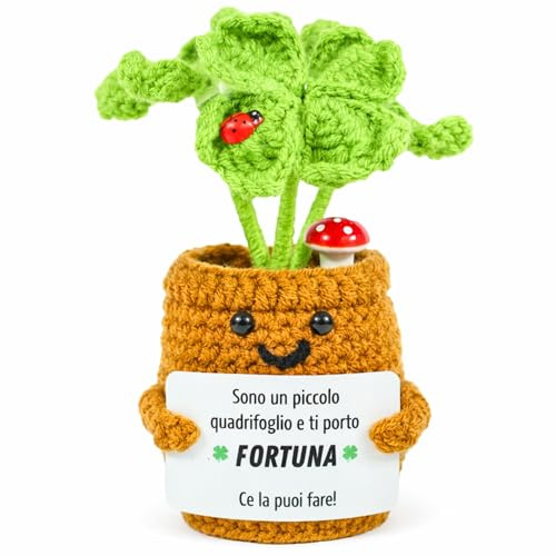 Quadrifoglio e Coccinella Uncinetto | Portafortuna da Regalare per Donna o Uomo, Idea Regalo Compleanno Amica, Collega o Fratello | Positive Peluche Motivazionale Porta Antistress Ufficio (Trifoglio)