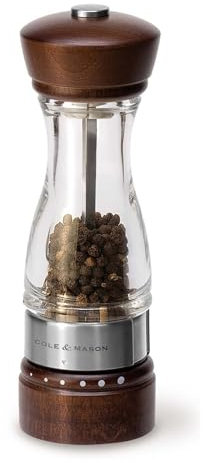 Cole & Mason H12301G Keswick Forest Dark Wood Pepper Mill, Gourmet Precision+, Stained Beech/Acrylic, 180 mm, Single, Includes 1 x Pepper Grinder