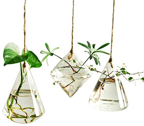 Ivolador Hängen Glas Vasen Geometrische Vaser für hydroponische Pflanzen Wasser Pflanzgefäß Vase Home Garden Dekoration. 3 Stück mit Saiten
