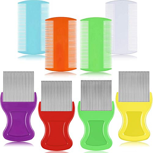 Maitys 8 Pieces Flea Lice Combs Double Sided for Lice, Nit and Removal Dandruff, Plastic and Metal Head Hair Comb, Peine Para Piojos for Kids and Pets(3.5 x 2 Inches, 3.54 x 1.57 Inches,Classic)
