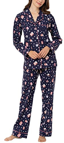 PajamaGram Damen Flanell-Pyjama-Sets – Pyjamas für Frauen, 100% Baumwollflanell, Mugs & Kisses, M