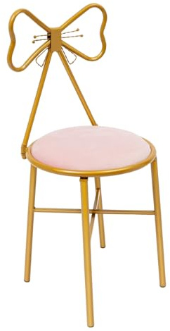 Pink Bow Vanity Chair Butterfly Bow Tie Chair Stool Velvet Cushion Metal Frame Lounge Dresser Seat with Butterfly Backrest for Children Girl Gift Bedroom Kitchen Home (Light-Pink)