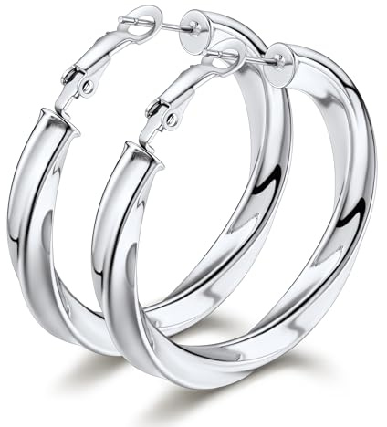 Bestyle Creoles Acier Inoxydable pour Femmes Boucle d'oreille Argent torsadées 5 mm rondes polies grosses diamètre 40 mm