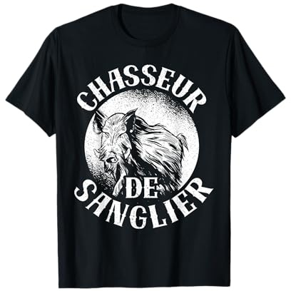 SteMi Vêtement Chasse Homme - Chasseur De Sanglier Chasse Humour Cadeau Chasseur T-Shirt Noir S Homme Coupe Classique Manche Courte Coton 100% Imported