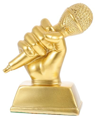 HOMSFOU Trophée Micro Doré en Résine 13.5X11X5 Cm pour Récompense De Chant Concours Musical Enfants Musiciens