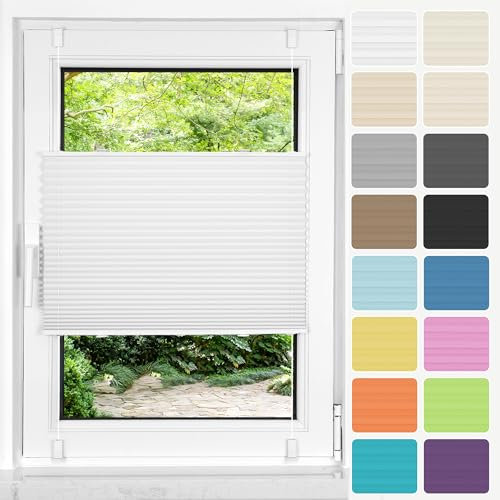 HOMEDEMO Plissee ohne Bohren Klemmfix, B80 x H210 cm Weiß, Faltrollo Plisseerollo Jalousie für Tür & Fenster Blickdicht Sichtschutz Sonnenschutz Rollo