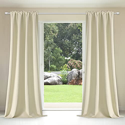 JADE POKE 2 paneler flamskyddsgardiner för hotell auditorier köpcentrum – stångficka skuggning ljudisoleringsgardiner, 52 x 274 cm, beige