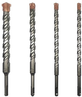 CAVATINY Set di 4 punte per trapano SDS Plus - Punta SDS per martello pneumatico per cemento, mattoni, calcestruzzo, pietra con 4 taglienti - incl. set di 4 dimensioni 14 16 20 25 x 260 mm - Manico