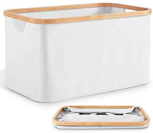 DOKRVLOQ Faltbarer Wäschekorb 50L Hellgrau Stoff Bambus Faltbar Wäschewanne Klappbar Korb Aufbewahrung Flach Wäschesammler Collapsible Foldable Laundry Basket