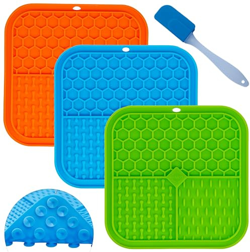 Lot de 2 tapis à lécher pour chiens avec ventouses antidérapantes puissantes et spatule, matériau en silicone de qualité alimentaire pour alimentation lente - Tapis à lécher pour chien chiot (lot de 2