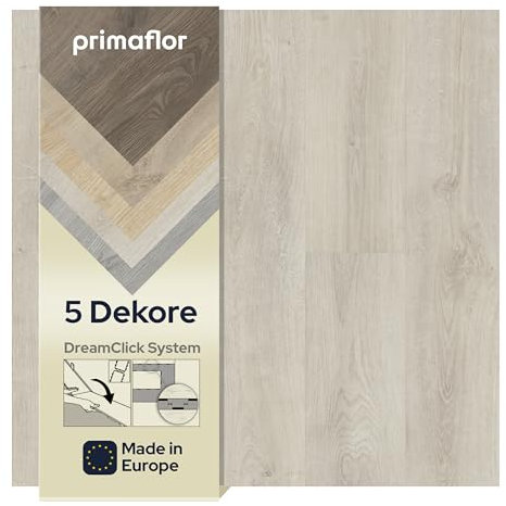 Primaflor Klick-Vinylboden - LIVE, Eiche weiß, 10 x Hochwertige Vinyldielen mit Holzstruktur, Wasserbeständiger Bodenbelag, Schnelle und Einfache Verlegung