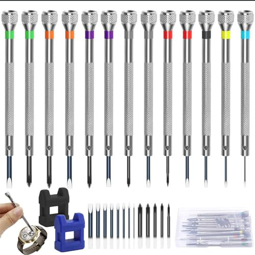 lankai 13 Stück Uhrmacher Schraubendreher Set, 0,6-2,0 mm Uhrmacherwerkzeug Set, Uhren Reparatur Schraubendreher, Für Uhren, Brillen, Schmuck, Spielzeug (Mit Entmagnetisierer)