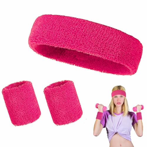 Norhogo Huvudduk handledsskydd set om 3, bomull män och kvinnor, sport handledsskydd, pannband kombination, som tillbehör, vokuhila kostym till retro neon 80-tals 90-tals outfit karneval och karneval