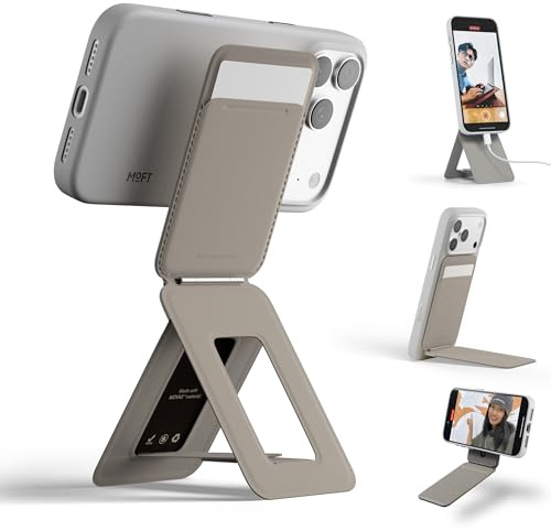 MOFT Tarjetero y Trípode Móvil, Trípode Smartphone Soporte Teléfono Compatible con Magsafe, MOVAS Tarjetero Plegable para Teléfono con Fuerte Magnetismo (Taupe)