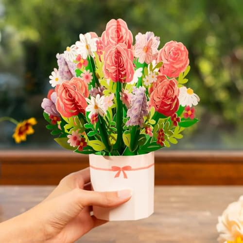 papercrush® Pop-Up Bouquet di rose - Cartolina romantica 3D di rosa di carta per compleanno di donna, fidanzata o moglie, Biglietto pop up anniversario matrimonio