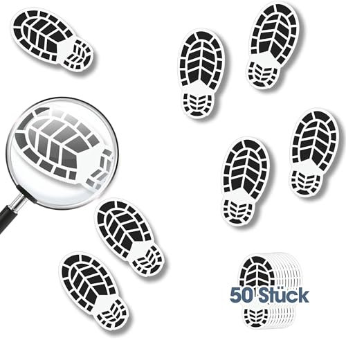 Lichtfroh Fußabdrücke der Beute auf der Spur - 50 Stück, 10 x 4,9 cm, Detektiv-Spuren für Detektiv-Geburtstag und Kinderparty-Deoration