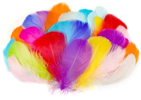 AOOTE Hantverk konstdekor fjädrar, 350 st naturliga fjädrar, gåsfjädrar 7–12 cm, fluffiga dekorativa fjädrar för heminredning, kostymer, bröllop, masker, fest, huvudbonader, flerfärgad