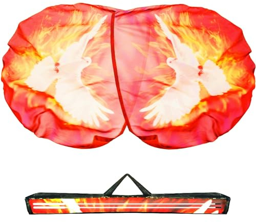 Baisdan 137 cm x 137 cm duva brandtillbedjan flaggor för danskyrka, tillbedjan flaggor för dans med flexibla stavar och förvaringsväska, vit-orange-svart