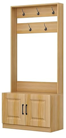 CJWKXQOL Meuble d'entrée Vestiaire, Porte-Manteau avec Banc à Chaussures, Garderobe mit Schuhschrank pour l’Entrée, Chambre, Salon(Light Walnut)