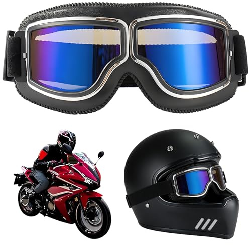 Persiiious Motorcykelglasögon, retro cykelglasögon hjälmglasögon, motorcykelglasögon retro, reptåliga, vindtäta dammsäkra för motorcykel, ATV, cykel, skidor och sport, män kvinnor