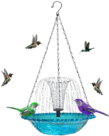 Bagno Uccello Sospeso 9,25 Pollici - Fontana Solare con Ciotola d'Acqua Cascata per Colibrì Giardino Esterno Balcone Terrazza Posteriore Cortile Decorazione Ecologica Rilassamento Natura