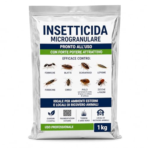 Lemag srl Insetticida Microgranulare 1 kg – Permetrina – Forte Potere Attrattivo – Elimina Formiche Scarafaggi Blatte Zecche Pulci Cimici Ragni – 0,5-1 kg per 100m² – Uso Professionale Estern