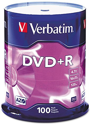 Verbatim 95098 DVD+R Discs, 4.7GB, 16x, Spindle, 100/Pack