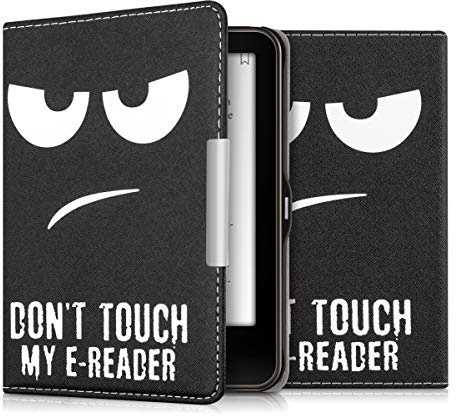 kwmobile Klapphülle kompatibel mit Tolino Vision 1/2 / 3/4 HD Hülle - eReader Case - Don't Touch My E-Reader Weiß Schwarz