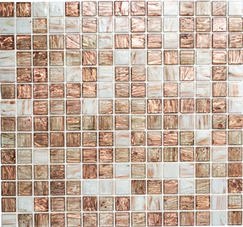 Mosaik Fliese Glas Goldstar klar weiß bronze für BODEN WAND BAD WC DUSCHE KÜCHE FLIESENSPIEGEL THEKENVERKLEIDUNG BADEWANNENVERKLEIDUNG Mosaikmatte Mosaikplatte