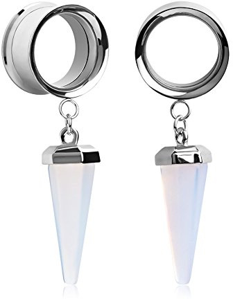 KUBOOZ (1 par opal-stenshänge rostfritt stål öronproppar tunnlar mätare stretchpiercingar, 9/16=14mm, Rostfritt stål, stål
