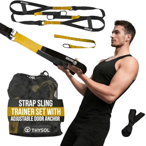 THYSOL® Suspension Trainer Yellow – Sling Trainer Set with Door Anchor – Portable Suspension Training Straps for Home Gym Equipment & Workout Set – Gym Straps for Indoor & Outdoor Training
