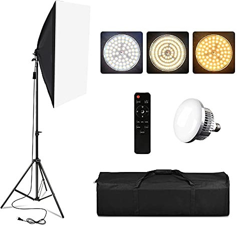 Juego de iluminación de softbox, equipo continuo de estudio profesional con trípode de luz de 2 m, 3200-5500 K, lámpara LED triple con mando a distancia para fotografía de retrato, fotografía de vídeo