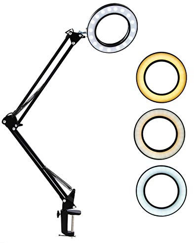 Ledböjd arm Förstoringsglas Reparationslampa USB-tatuering och tatueringsklipp Skrivbordslampa 6,3-tums lamphållare 8 gånger förstoring Svart kropp