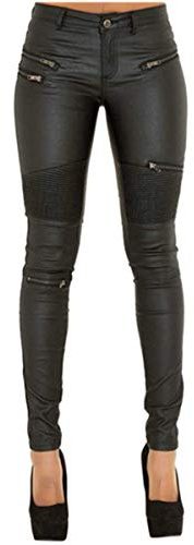 Andiwa Pantalon en similicuir pour femme style biker avec fermeture éclair et coutures, effet push-up fesses, stretch skinny, leggings PU Petite/Regular/Tall