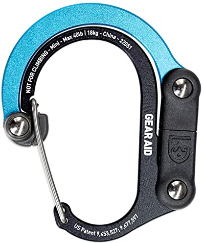 GEAR AID HEROCLIP Carabiner Clip and Hook (Mini) for Travel, Luggage, and Small Bags, Black & Blue
